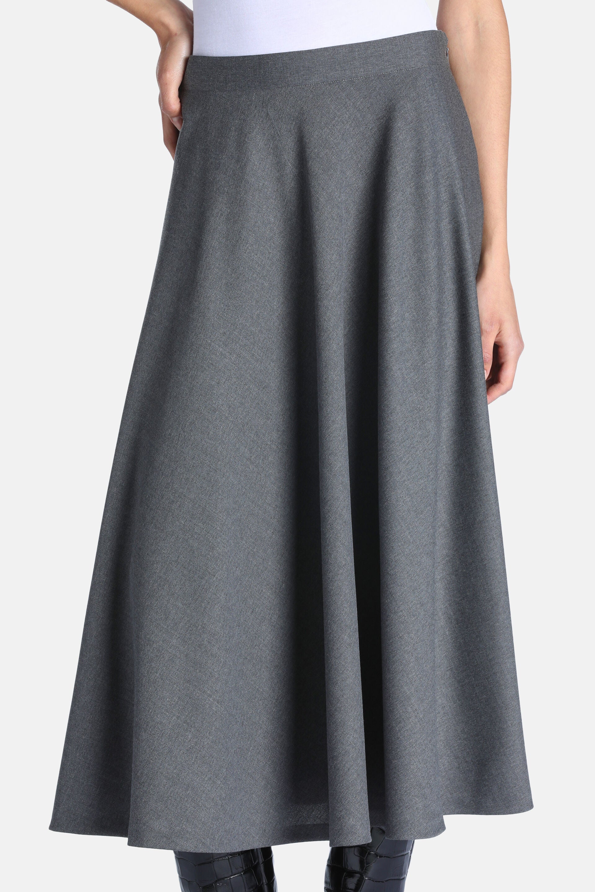 Greymelange full maxi skirt with a flat waistband and a flowing A-line silhouette.