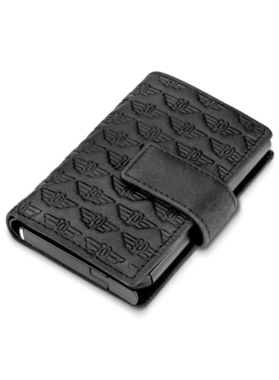 Police Emboss Leather & Alloy Men's Automatic Card Case, RFID Safe
