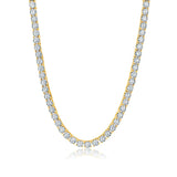 Gold-toned necklace with a continuous line of round, clear, faceted 3mm cubic zirconia stones, shown against a white backgrou