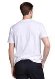 White short-sleeve crewneck t-shirt, plain back.