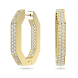 Swarovski Dextera Hoop Earrings Octagon shape, Medium, White, Gold-tone plated