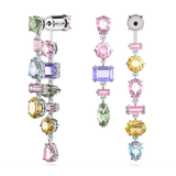 Swarovski Gema Drop Earrings Asymmetrical design, Mixed cuts, Long, Multicolored, Rhodium plated