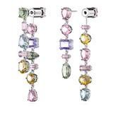 Swarovski Gema Drop Earrings Asymmetrical design, Mixed cuts, Long, Multicolored, Rhodium plated