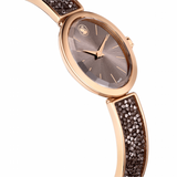 Swarovski Crystal Rock Oval watch Swiss Made, Metal bracelet, Black, Rose gold-tone finish