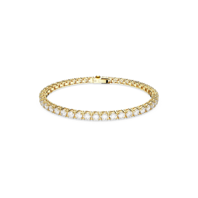 Swarovski Matrix Tennis bracelet, Round cut, White, Gold-tone plated