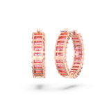 Swarovski Matrix Hoop Earrings Baguette cut, Pink, Rose gold-tone plated