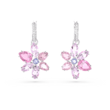 Swarovski Gema Drop Earrings Mixed cuts, Flower, Pink, Rhodium plated