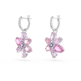 Swarovski Gema Drop Earrings Mixed cuts, Flower, Pink, Rhodium plated