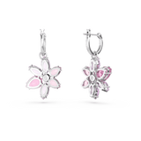 Swarovski Gema Drop Earrings Mixed cuts, Flower, Pink, Rhodium plated