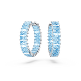 Swarovski Matrix Hoop Earrings Baguette cut, Blue, Rhodium plated