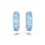 Swarovski Matrix Hoop Earrings Baguette cut, Blue, Rhodium plated