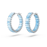Swarovski Matrix Hoop Earrings Baguette cut, Blue, Rhodium plated
