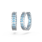 Swarovski Matrix Hoop Earrings Baguette cut, Blue, Rhodium plated