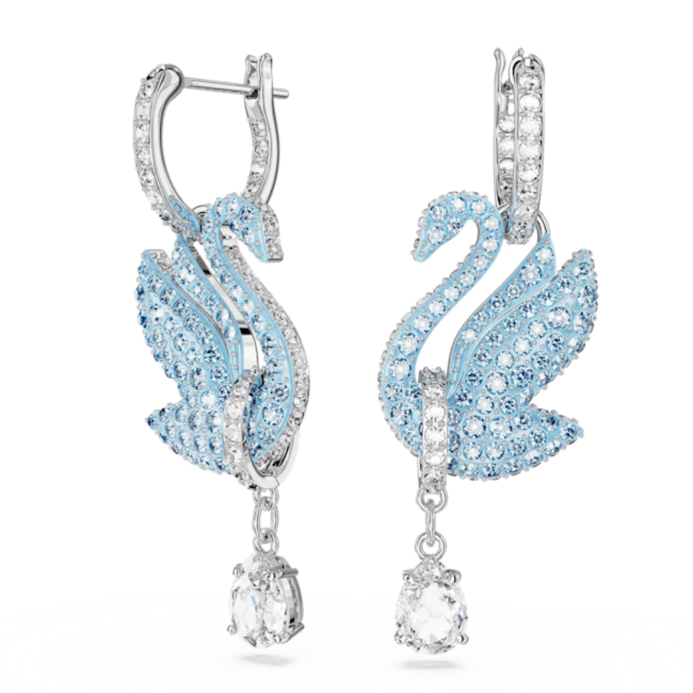 Swarovski Swarovski Iconic Swan Drop Earrings Swan, Blue, Rhodium plat ...