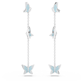 Swarovski Idyllia Lilia drop earrings, Butterfly, Blue, Rhodium plated