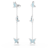 Swarovski Idyllia Lilia drop earrings, Butterfly, Blue, Rhodium plated
