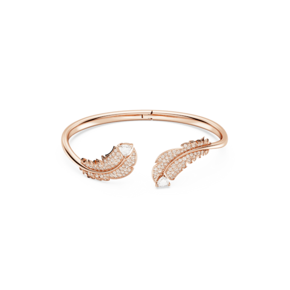Swarovski Nice Bangle Feather, White, Rose gold-tone plated