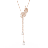 Swarovski Nice Y Necklace Feather, White, Rose gold-tone plated