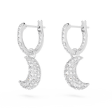 Swarovski Luna drop earrings Moon, White, Rhodium plated