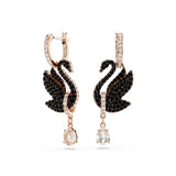 Swarovski Swan drop earrings, Swan, Black, Rose gold-tone plated