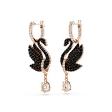 Swarovski Swan drop earrings, Swan, Black, Rose gold-tone plated