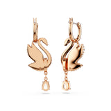 Swarovski Swan drop earrings, Swan, Black, Rose gold-tone plated