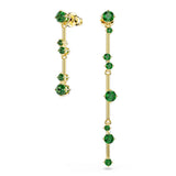 Swarovski Constella Drop Earrings Asymmetrical design, Round cut, Green, Gold-tone plated