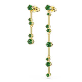 Swarovski Constella Drop Earrings Asymmetrical design, Round cut, Green, Gold-tone plated