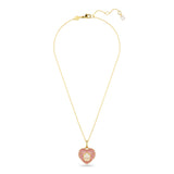 Swarovski Hyperbola pendant Octagon cut Necklace, Crystal pearls, Heart, Pink, Gold-tone plated