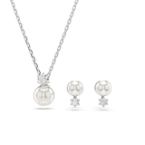 Swarovski Matrix set, Crystal pearl, Round cut, White, Rhodium plated