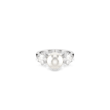 Swarovski Matrix Cocktail Ring Crystal pearl, Round cut, White, Rhodium plated