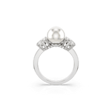Swarovski Matrix Cocktail Ring Crystal pearl, Round cut, White, Rhodium plated
