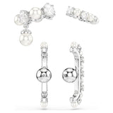 Swarovski Matrix Ear Cuff, Set (3), Crystal Pearl, Round Cut, White, Rhodium Plated