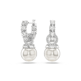 Swarovski Matrix Drop Earrings Crystal Pearl Round Cut White Rhodium Plated
