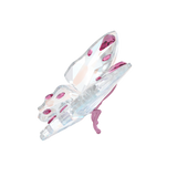Faceted crystal butterfly figurine with clear wings featuring pink crystal accents and a solid pink body and antennae.