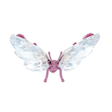 Pink butterfly figurine with faceted clear crystal wings, accented by pink gems. Polished pink body and antennae.