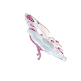Clear faceted crystal butterfly figurine with pink crystal accents on wings and a glossy pink curved stand.
