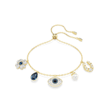 Swarovski Symbolica bracelet, Crystal pearl, Clover, evil eye and horseshoe, Blue, Gold-tone plated