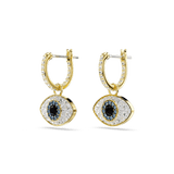 Swarovski Symbolica drop earrings, Evil eye, Blue, Gold-tone plated