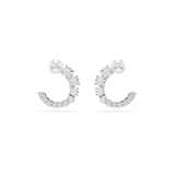 Swarovski Matrix hoop earrings, Crystal pearl, Round cut, White, Rose gold-tone plated