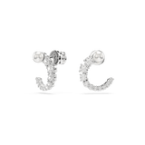 Swarovski Matrix hoop earrings, Crystal pearl, Round cut, White, Rose gold-tone plated