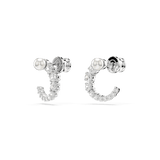 Swarovski Matrix hoop earrings, Crystal pearl, Round cut, White, Rose gold-tone plated