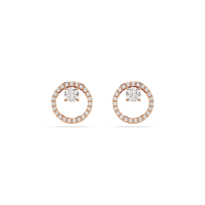 Swarovski Constella stud earrings, Round cut, White, Rose gold-tone plated