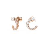 Swarovski Matrix hoop earrings, Crystal pearl, Round cut, White, Rose gold-tone plated