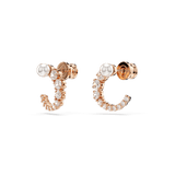 Swarovski Matrix hoop earrings, Crystal pearl, Round cut, White, Rose gold-tone plated