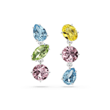Swarovski Gema Drop Earrings Asymmetrical Design, Mixed cuts, Multicolored, Rhodium plated