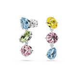 Swarovski Gema Drop Earrings Asymmetrical Design, Mixed cuts, Multicolored, Rhodium plated