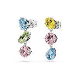 Swarovski Gema Drop Earrings Asymmetrical Design, Mixed cuts, Multicolored, Rhodium plated