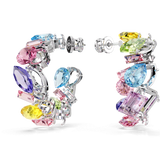 Swarovski Gema Hoop Earrings Asymmetrical Design, Mixed cuts, Small, Multicolored, Rhodium plated