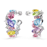 Swarovski Gema Hoop Earrings Asymmetrical Design, Mixed cuts, Small, Multicolored, Rhodium plated